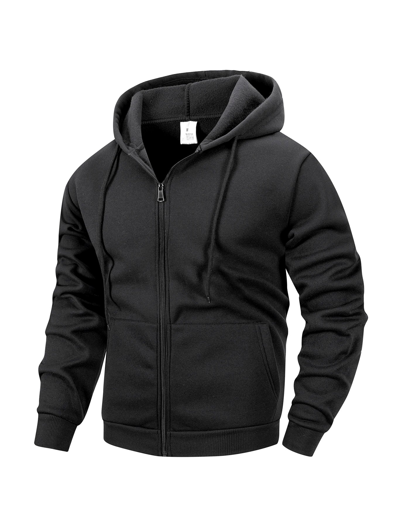 Men's Zip-Up Hoodie Jacket in Black — Detail View
