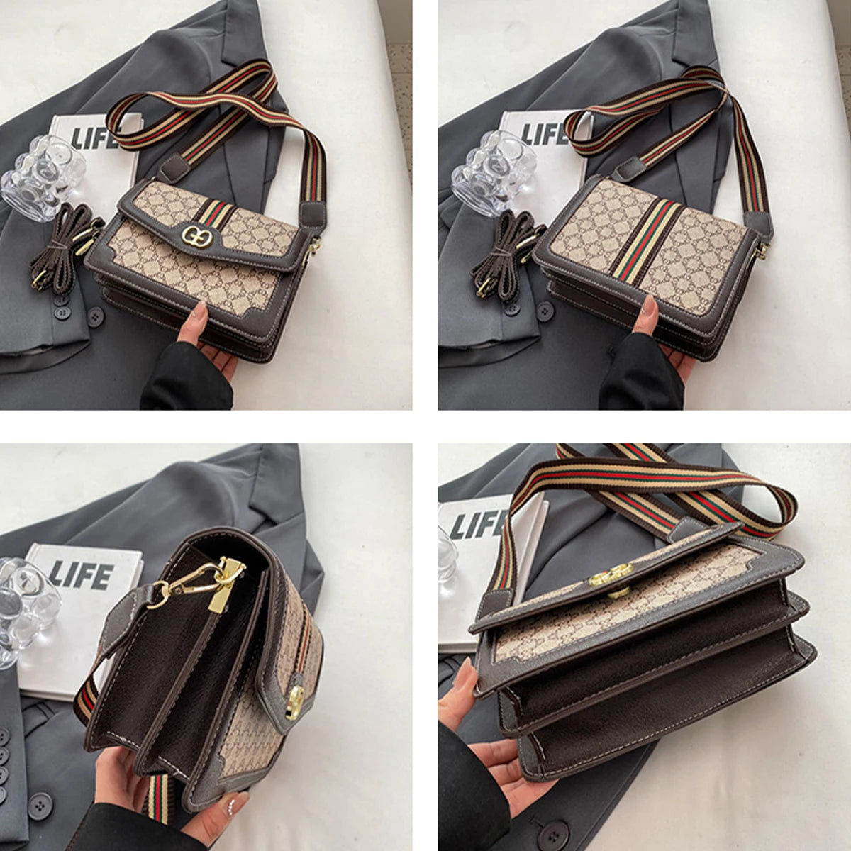 Women's Quilted Geometric Crossbody Bag – Lightweight PU Shoulder Bag