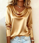 Women’s Luxurious Draping Long Sleeve Silk-Like Top