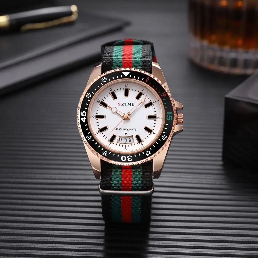 Nylon Strap Calendar Quartz Watch – Minimalist Unisex Business Watch