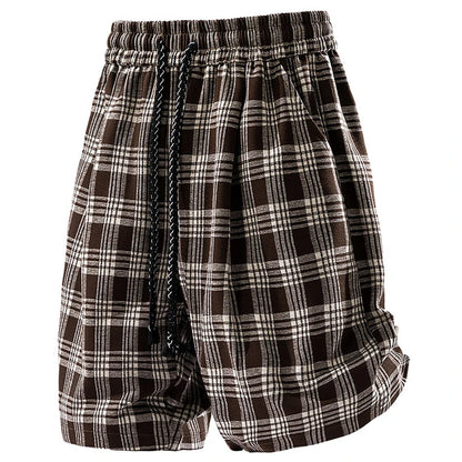 Men’s Plaid Cargo Shorts – Ice Silk, Relaxed Fit