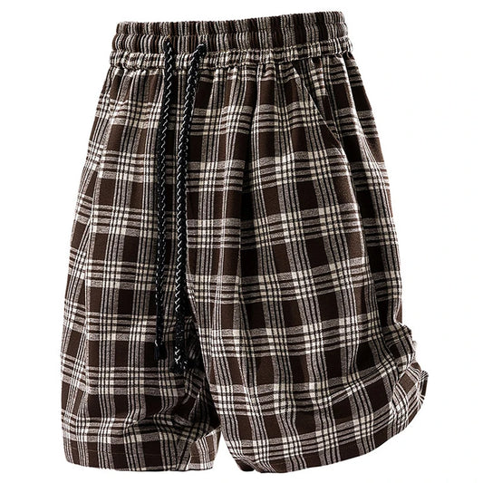 Men’s Plaid Cargo Shorts – Ice Silk, Relaxed Fit