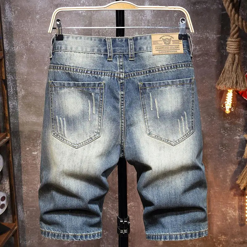 Men's Ripped Denim Shorts | Mid-Rise Casual Summer Shorts