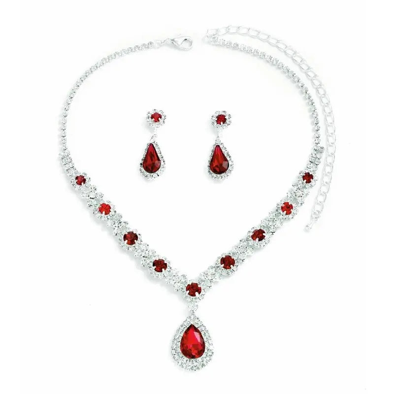 Women's 3-Piece Crystal Droplet Necklace & Earrings Set – Elegant Wedding Jewelry
