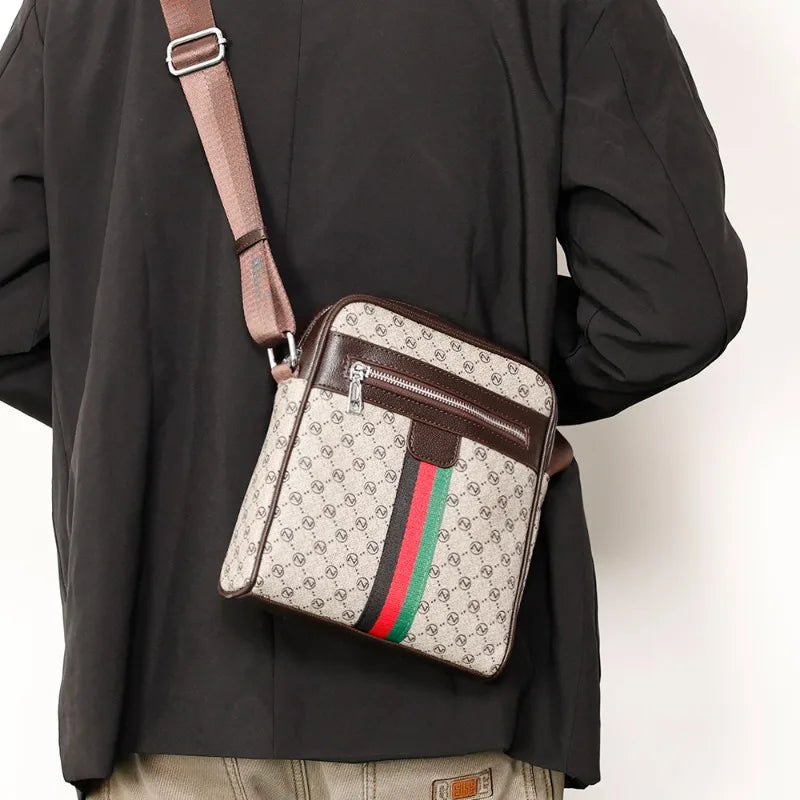 Men's Luxury Plaid Crossbody Bag – PU Leather Sling Messenger Bag