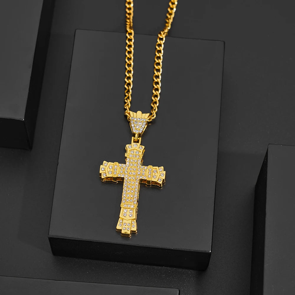Rhinestone Cross Pendant Necklace – Unisex