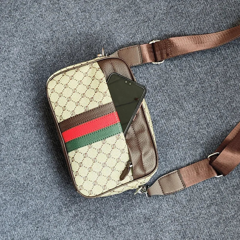 Men's Striped Crossbody Clutch Bag – Casual PU Leather Shoulder Bag