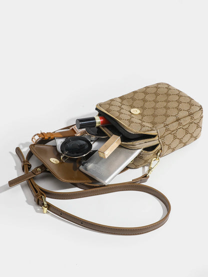 Women’s Checkered Round Crossbody Bag With Flap