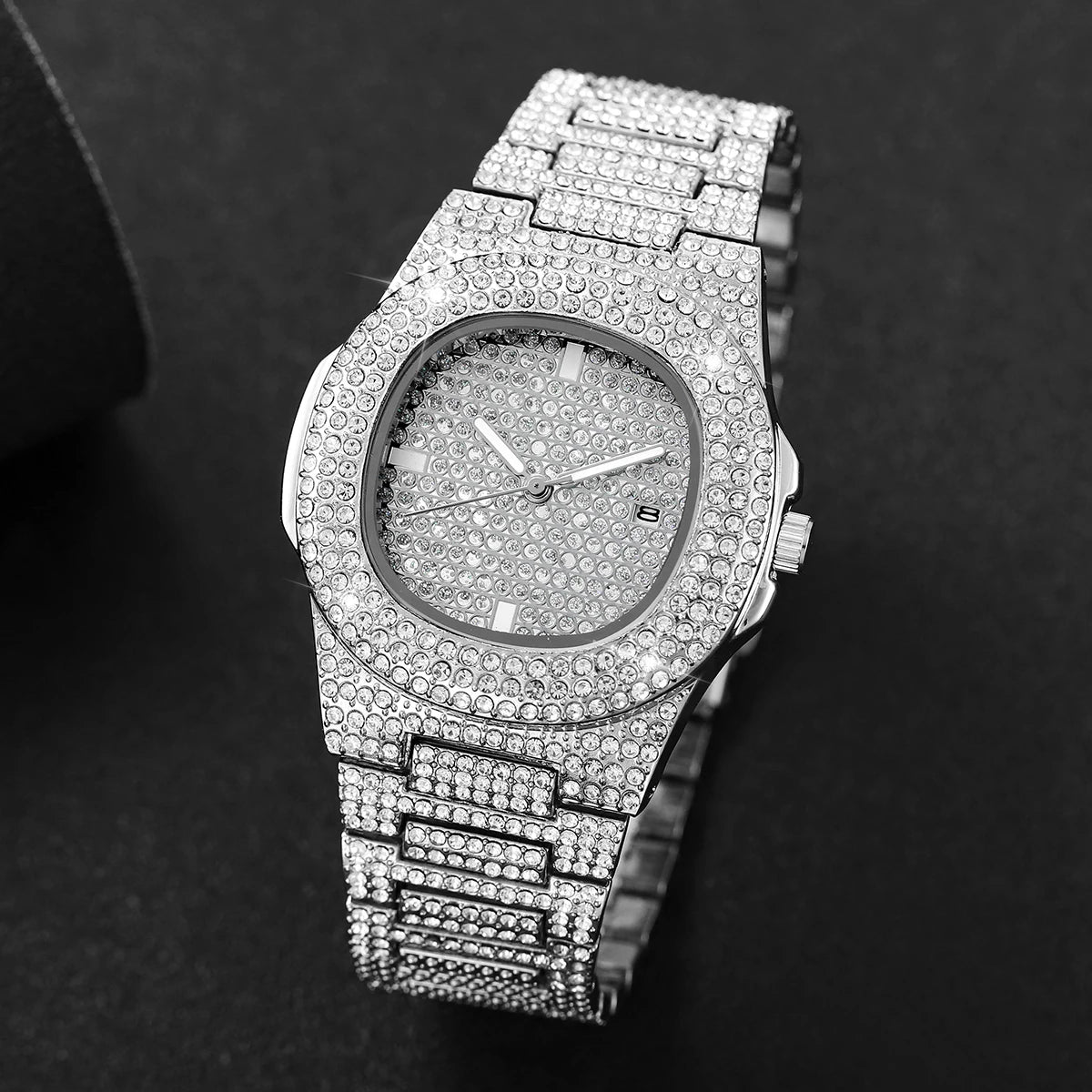 Men's Diamond-Set Stainless Steel Quartz Watch
