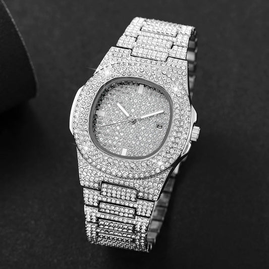 Men's Diamond-Set Stainless Steel Quartz Watch