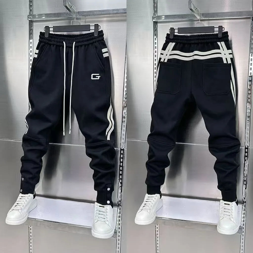 Black Men's EmbroideRed Casual Jogger Pants – Elastic Waist Streetwear Trousers | Atlantis