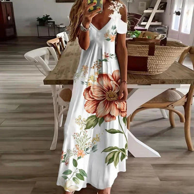 Women's Printed White Lace Sleeveless Dress