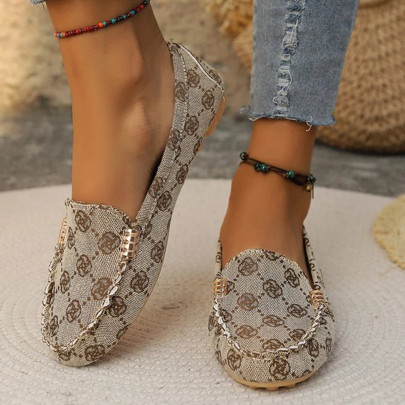 Women's Luxury Print Canvas Loafers – Casual Flat Outdoor Shoes
