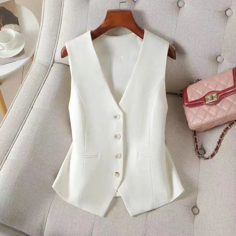 Women's Slim Fit Formal Business Vest – Sleeveless Tailored Waistcoat for Office