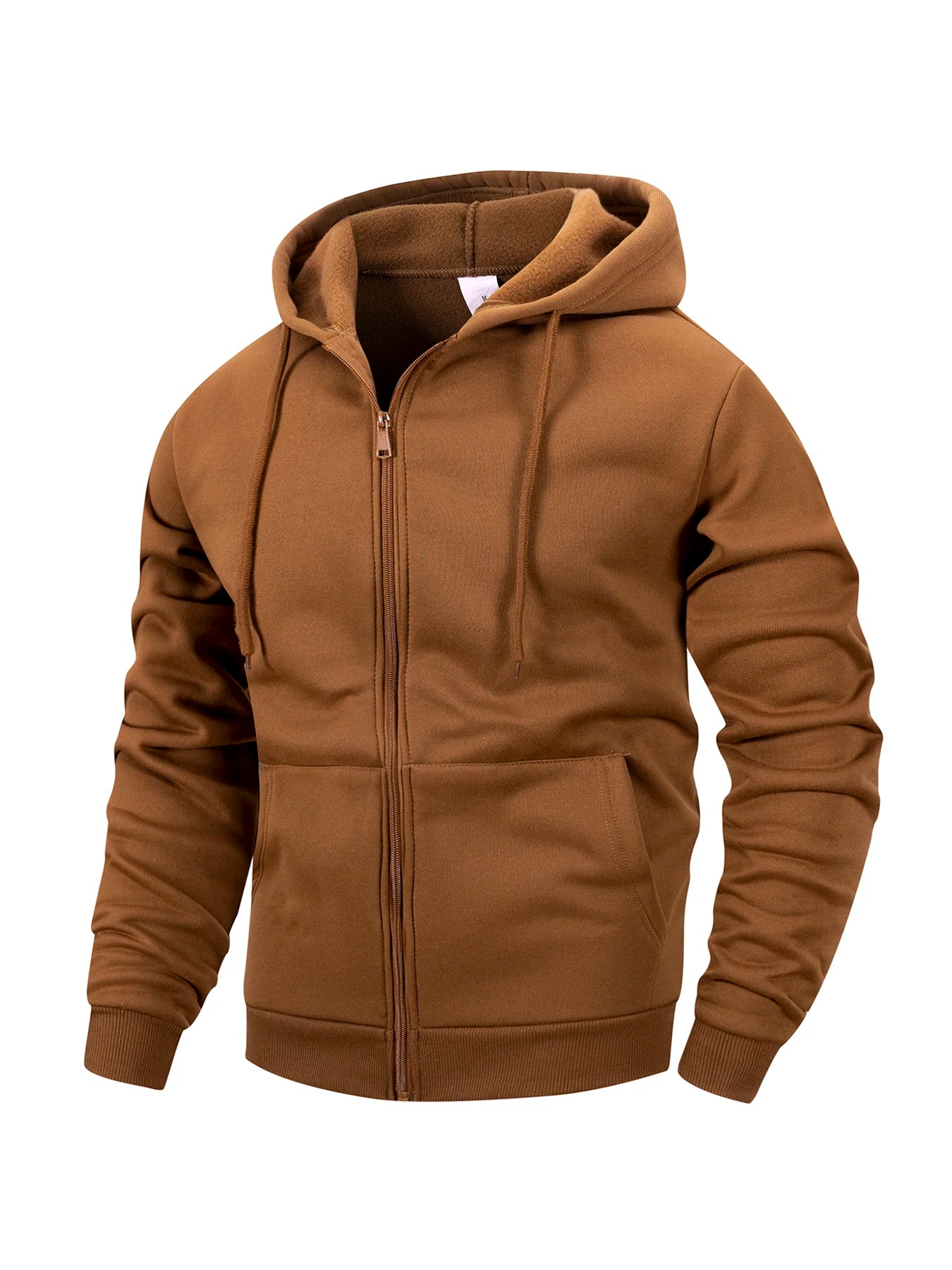 Men's Zip-Up Hoodie Jacket in Brown — Front View

