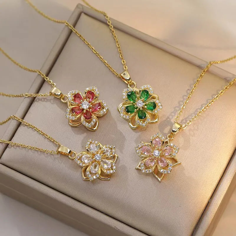 Women's Geometric Flower Copper Pendant Necklace – Trendy Wedding Chain Jewelry