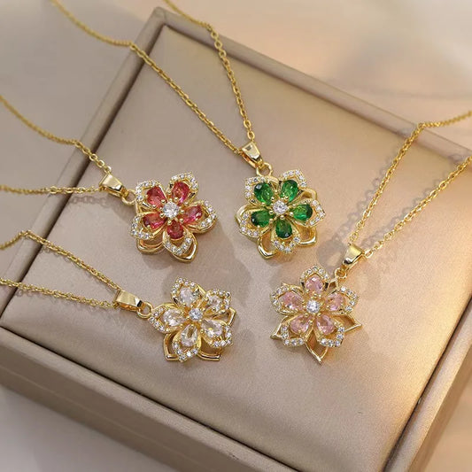 Women's Geometric Flower Copper Pendant Necklace – Trendy Wedding Chain Jewelry