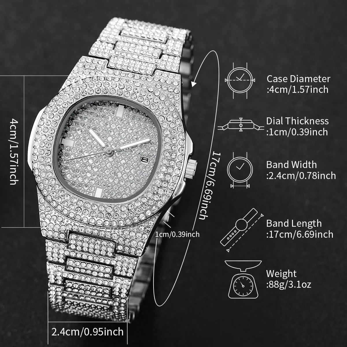 Men's Diamond-Set Stainless Steel Quartz Watch