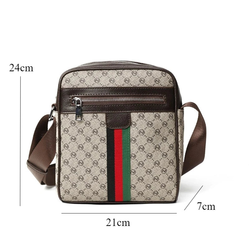 Men's Luxury Plaid Crossbody Bag – PU Leather Sling Messenger Bag