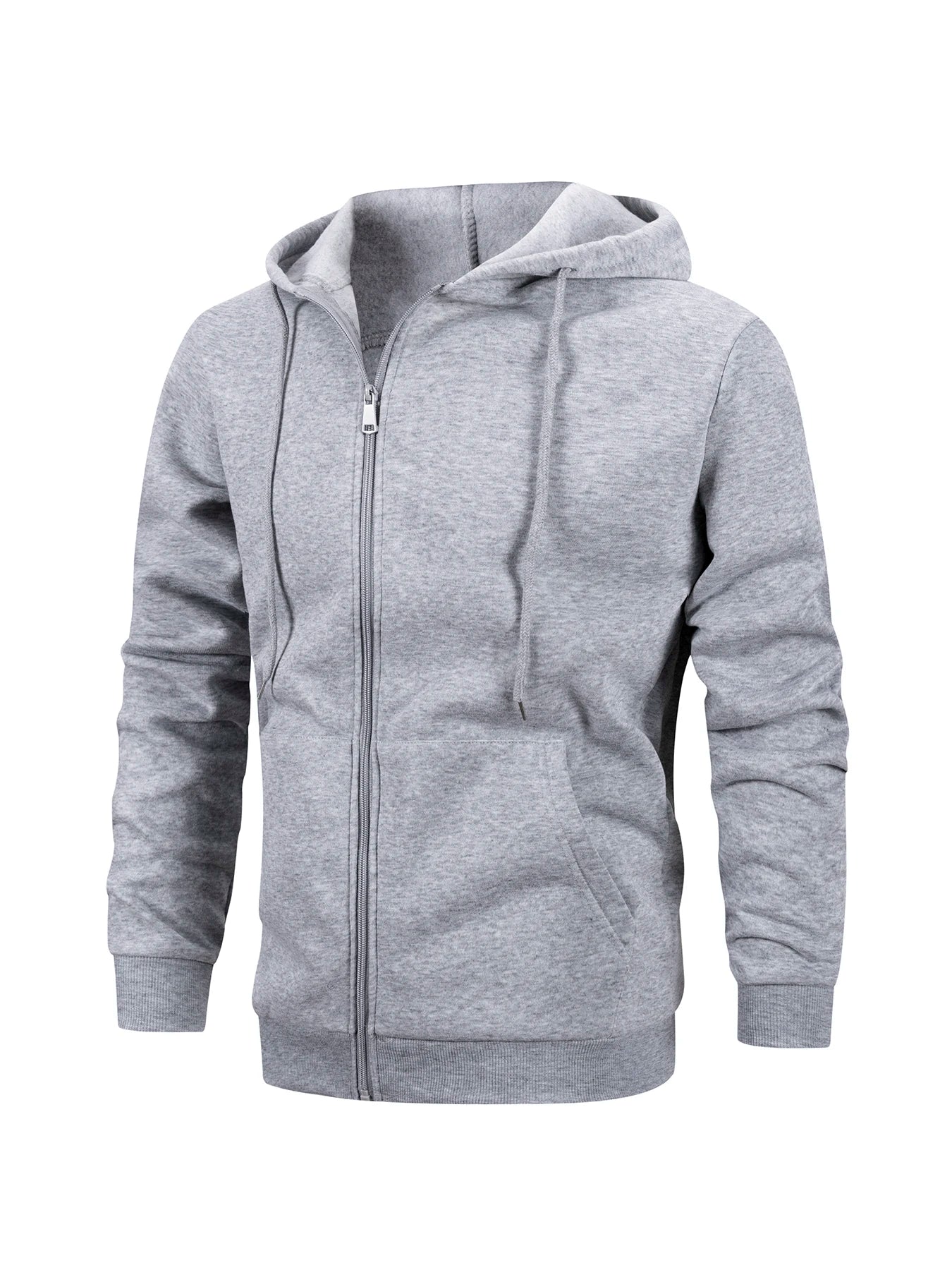 Men's Zip-Up Hoodie Jacket in Light Gray — Front View
