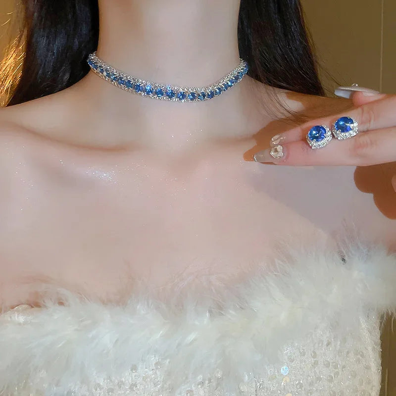 Women's Luxury Crystal Necklace & Earrings Set – Geometric Wedding Jewelry