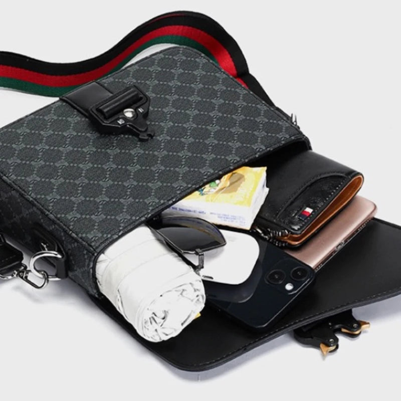Men's Jacquard Crossbody Sling Bag — Waterproof PU Leather