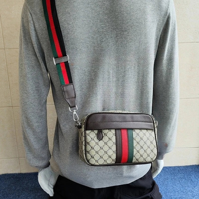 Men's Striped Crossbody Clutch Bag – Casual PU Leather Shoulder Bag