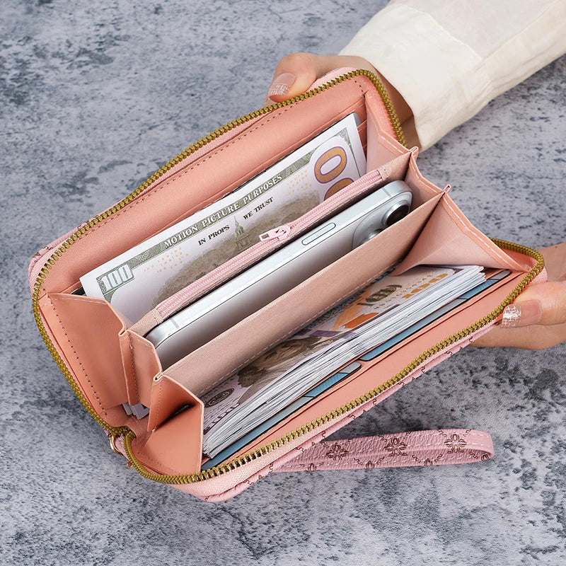 European Print Long Wallet — Multi-Pocket Clutch