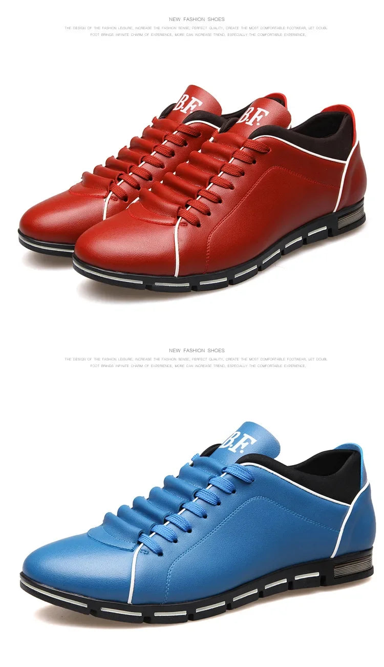 Red and Blue sneakers on a White background