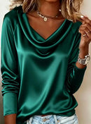 Women’s Luxurious Draping Long Sleeve Silk-Like Top