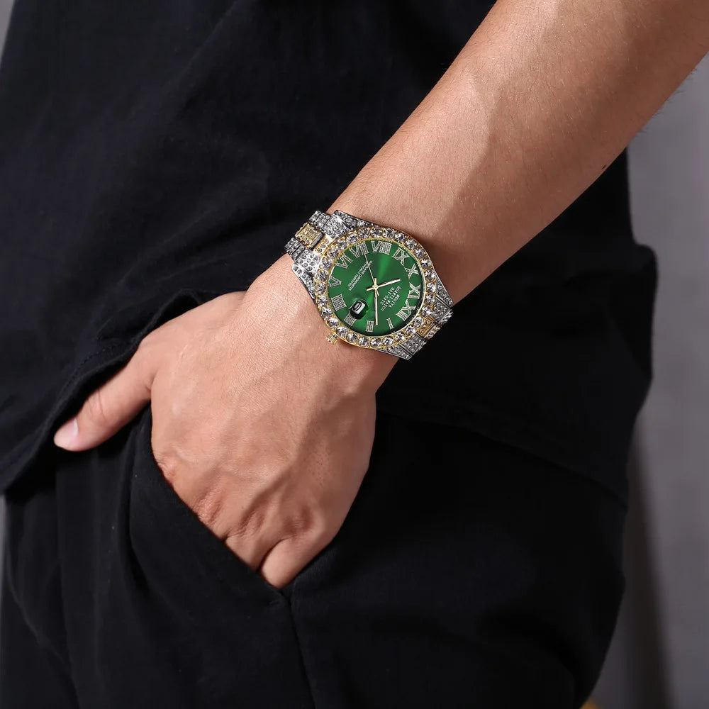 Men's Rhinestone Quartz Watch With Calendar Display