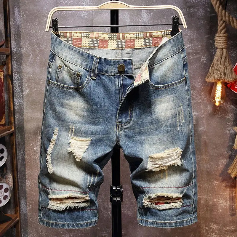 Men's Ripped Denim Shorts | Mid-Rise Casual Summer Shorts