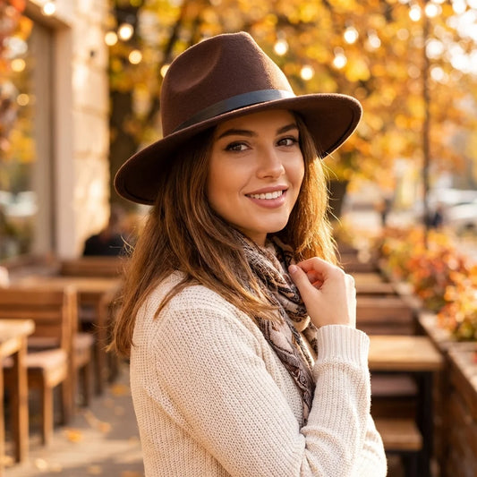 Women's Wide Brim Fedora Hat – Vintage Felt Belt Hat