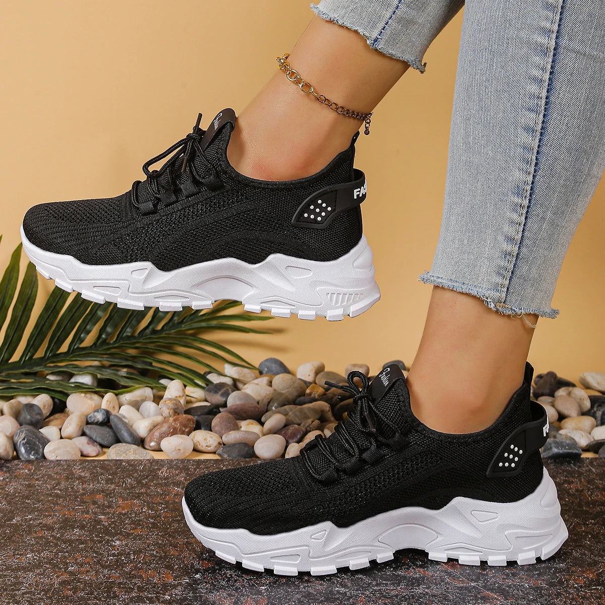 Black Women's Breathable Mesh Sports Shoes – Soft Sole Casual Sneakers | Atlantis