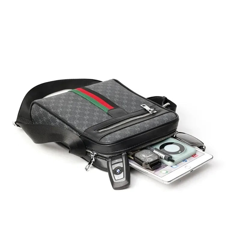 Men's Luxury Plaid Crossbody Bag – PU Leather Sling Messenger Bag