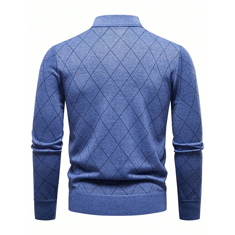 Men's Half-Zip Argyle Knit Pullover – Casual Golf Sweater