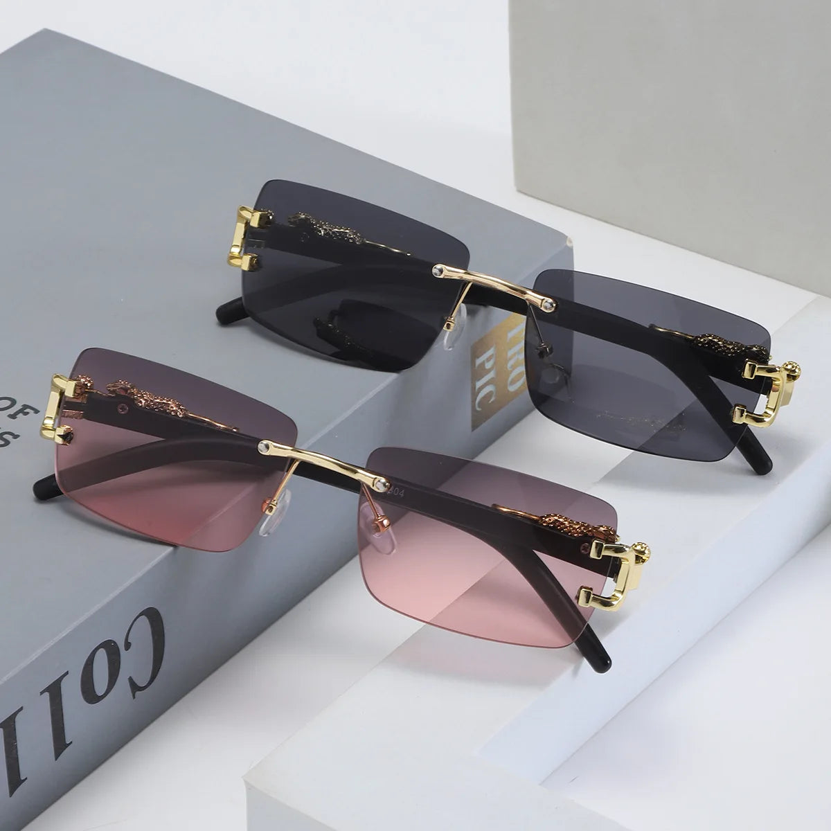 Frameless Rectangle Sunglasses – Unisex Mirror Lens
