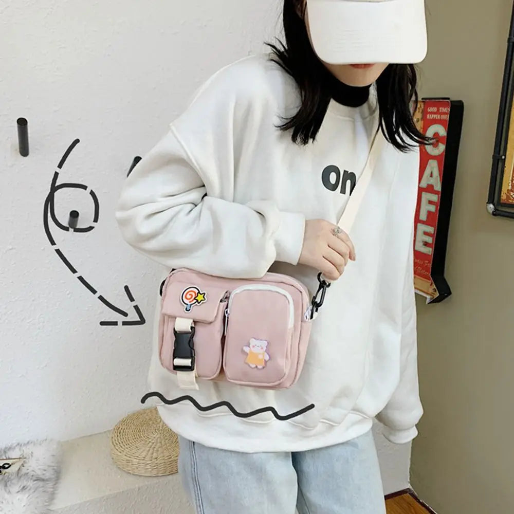 Women's Small Canvas Crossbody Messenger Bag – Colorful Flap Bag for Students