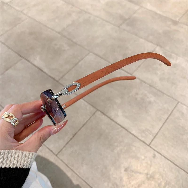 KAMMPT Rimless Sunglasses – UV400 Wooden Pattern Frame