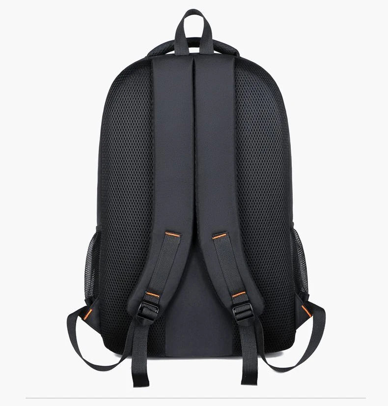 Black backpack with mesh back panel on a White background