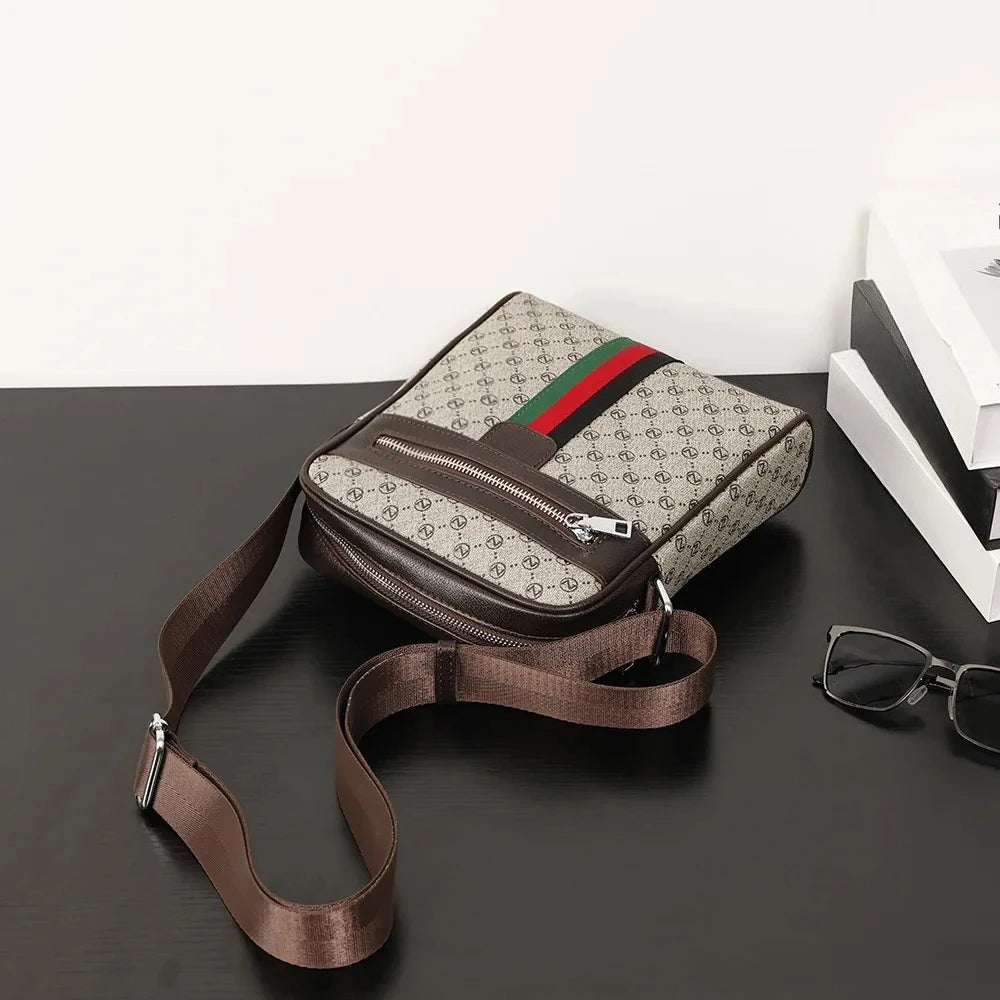 Men's Luxury Plaid Crossbody Bag – PU Leather Sling Messenger Bag