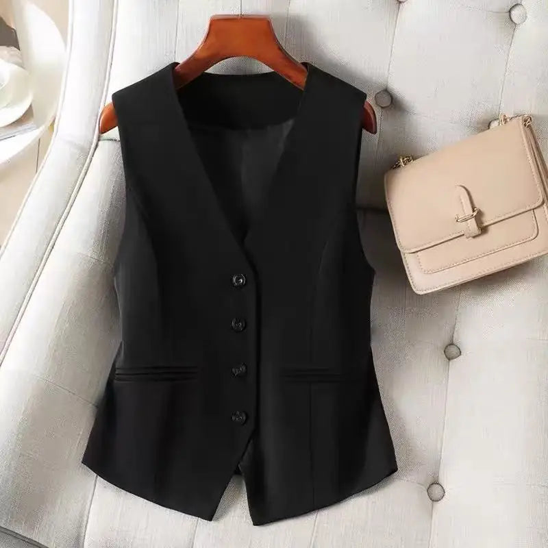 Women's Slim Fit Formal Business Vest – Sleeveless Tailored Waistcoat for Office