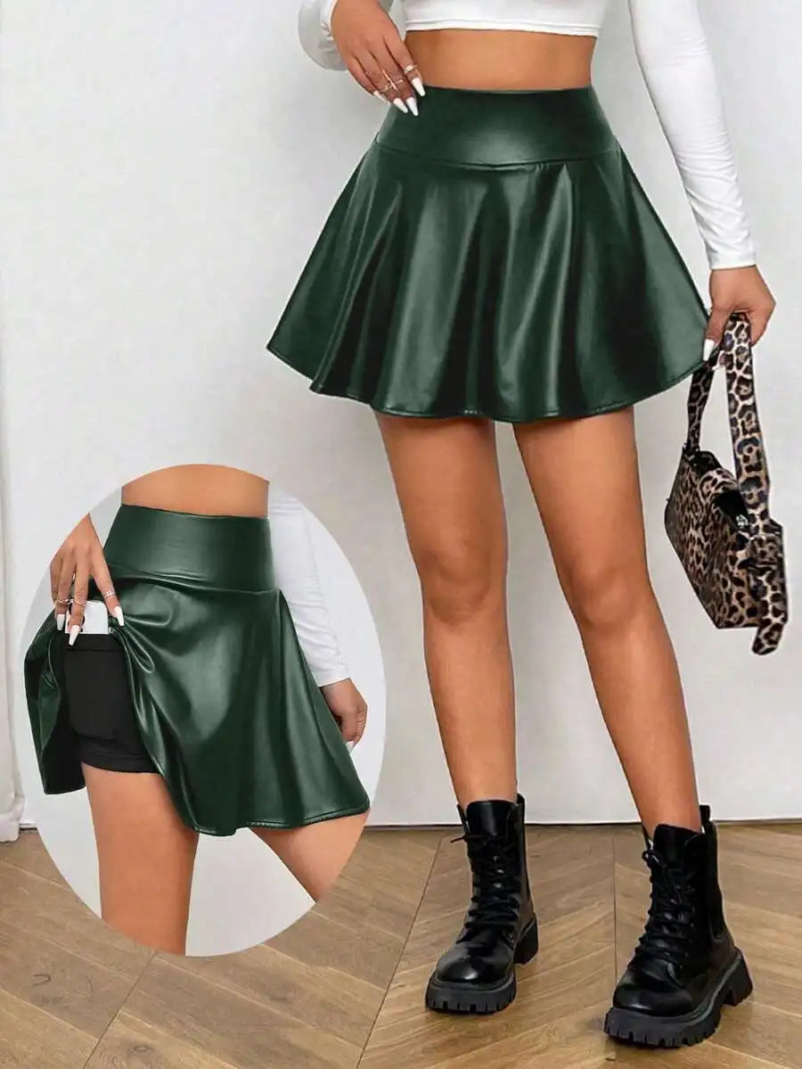 Women's Pleated Faux Leather Mini Skirt