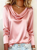 Women’s Luxurious Draping Long Sleeve Silk-Like Top