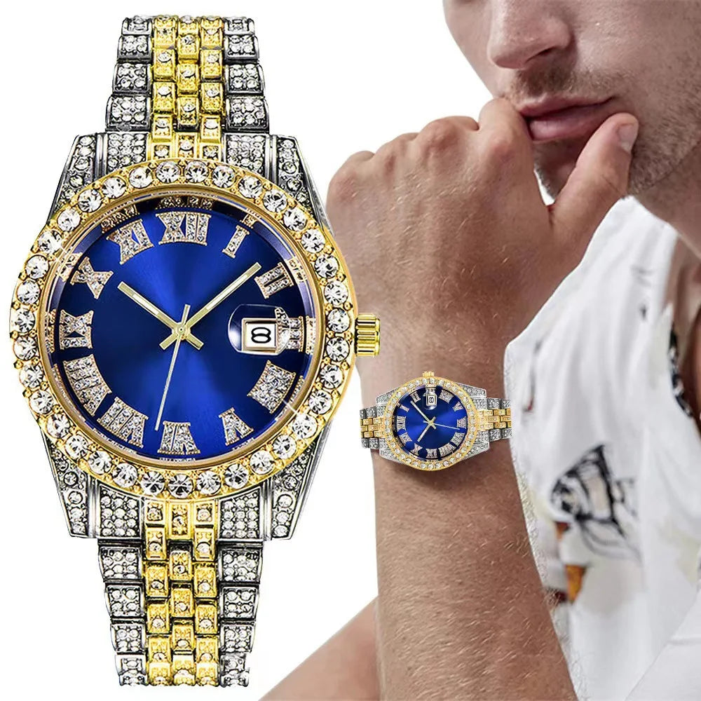 Unisex Iced Out Diamond Watch – Hip Hop Luxury Quartz Timepiece