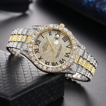 Men's Rhinestone Quartz Watch With Calendar Display