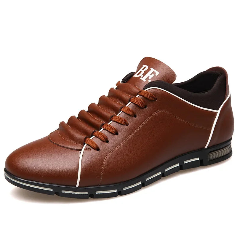 Brown leather sneaker with Black sole on a White background