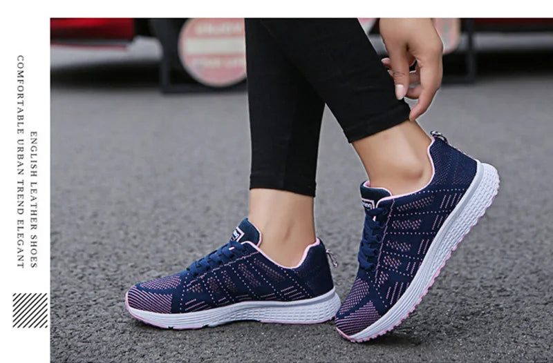 Women's Breathable Mesh Walking Shoes – Lightweight White Flat Sneakers