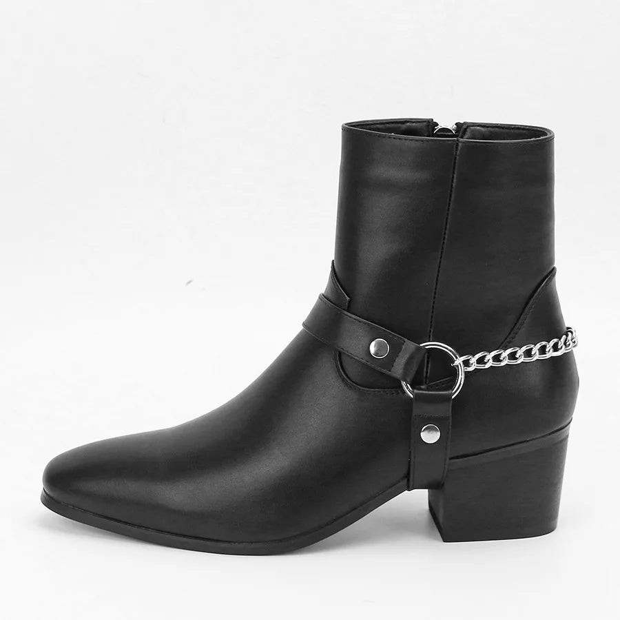 Chain Detail Western Ankle Boots | Men's Cowboy Riding Shoes