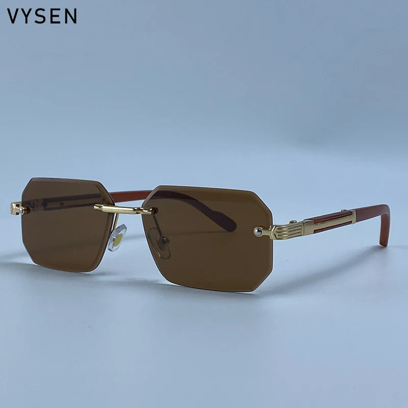 Men's Vintage Rimless Sunglasses – UV400 Polygon Punk Shades